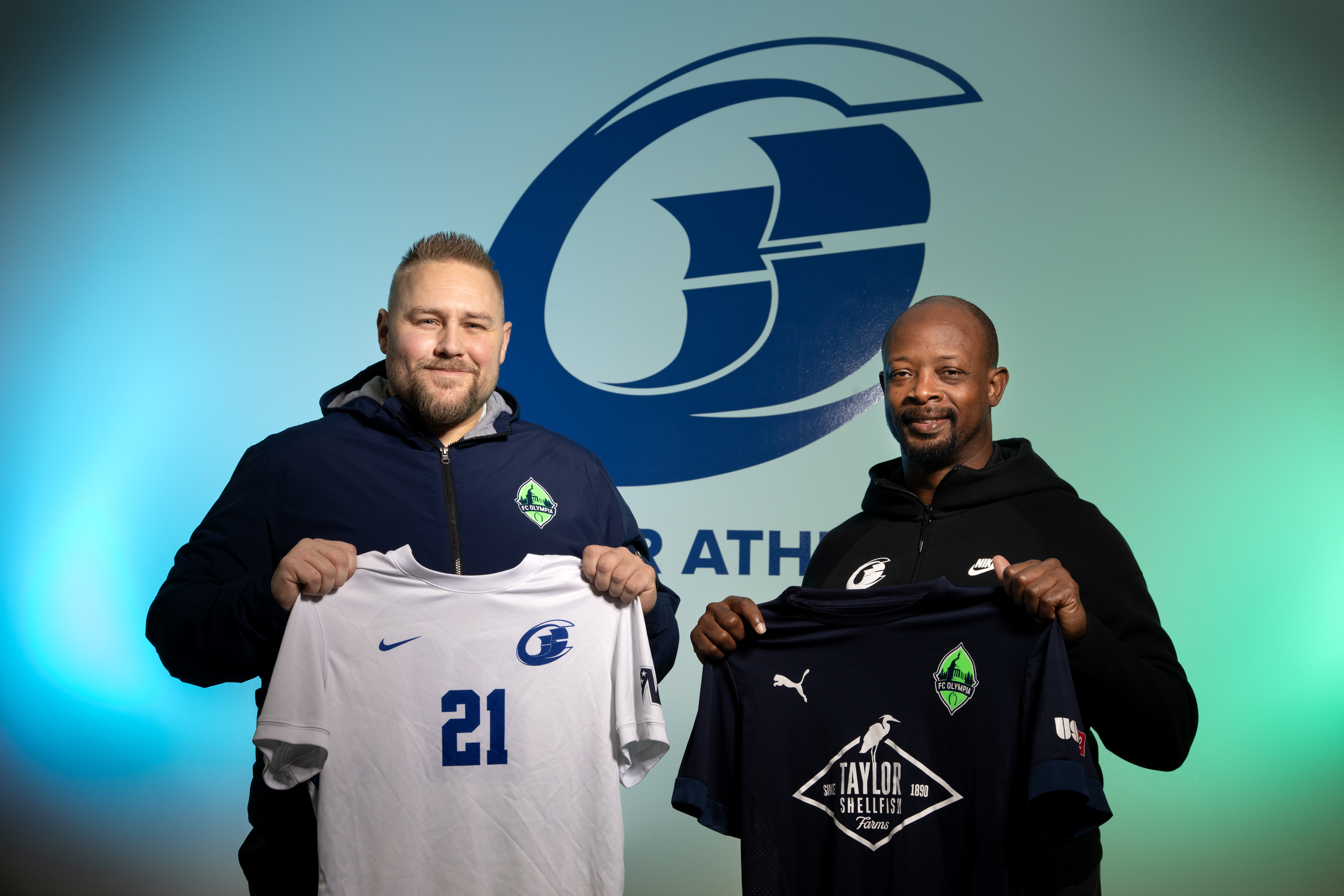 President of FC Olympia and the Oly Soccer Foundation Ryan Perkins, alongside SPSCC Director of Athletics Vernell Willingham