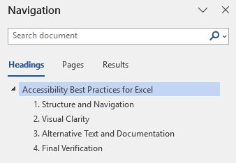 Screen capture of the Navigation sidebar in Word.