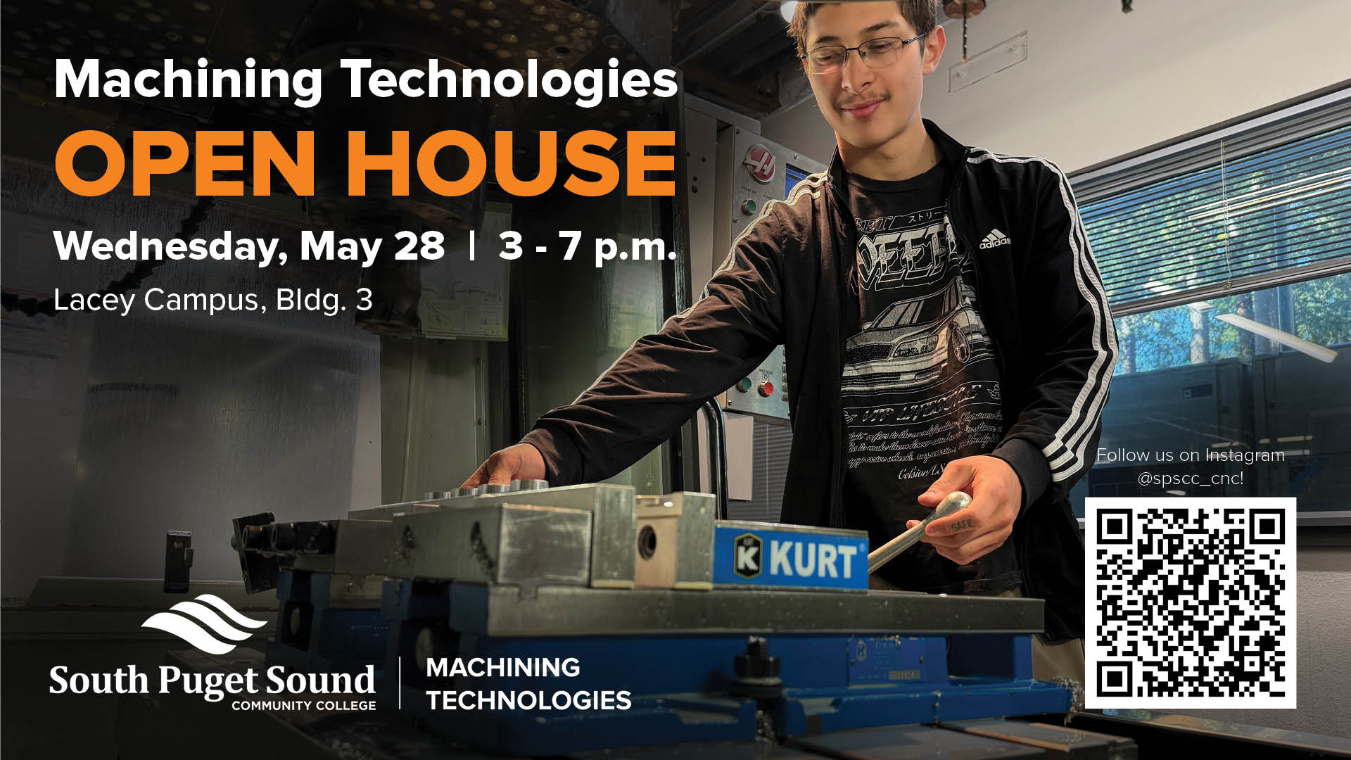 Machining Technologies Open House on Wednesday, May 28 from 3 to 7 p.m. at Lacey Campus, Bldg. 3