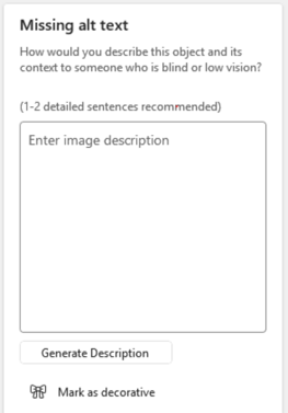 Missing alt-text dialogue from the Accessibility Wizard in Word.