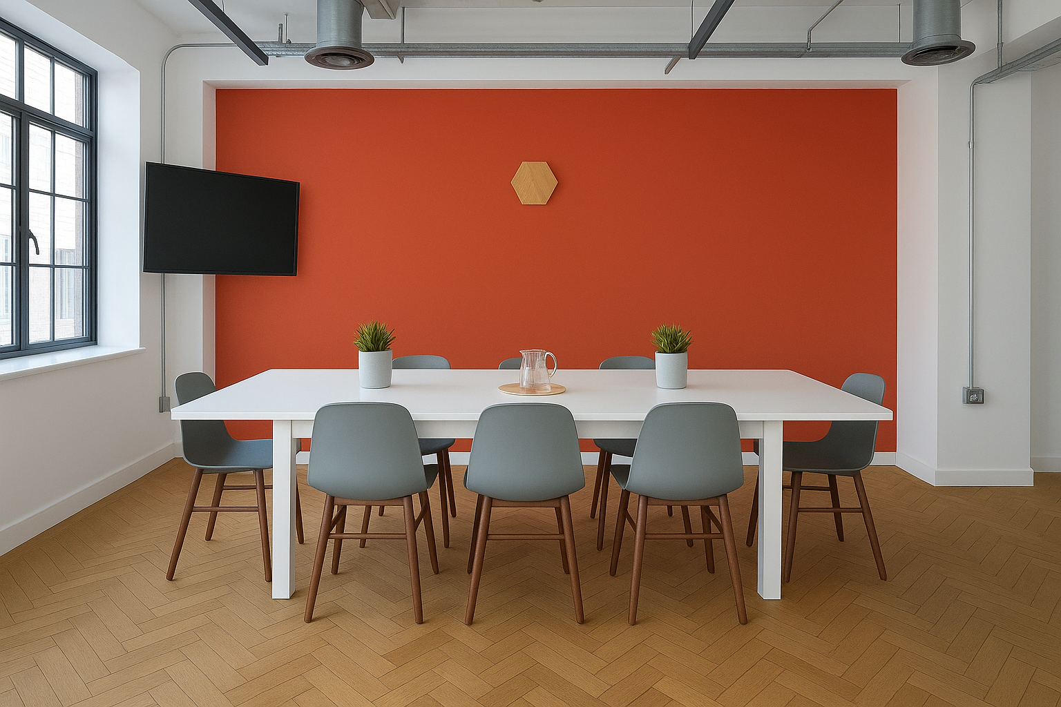Orange (Red Cent) painted on a wall of an office