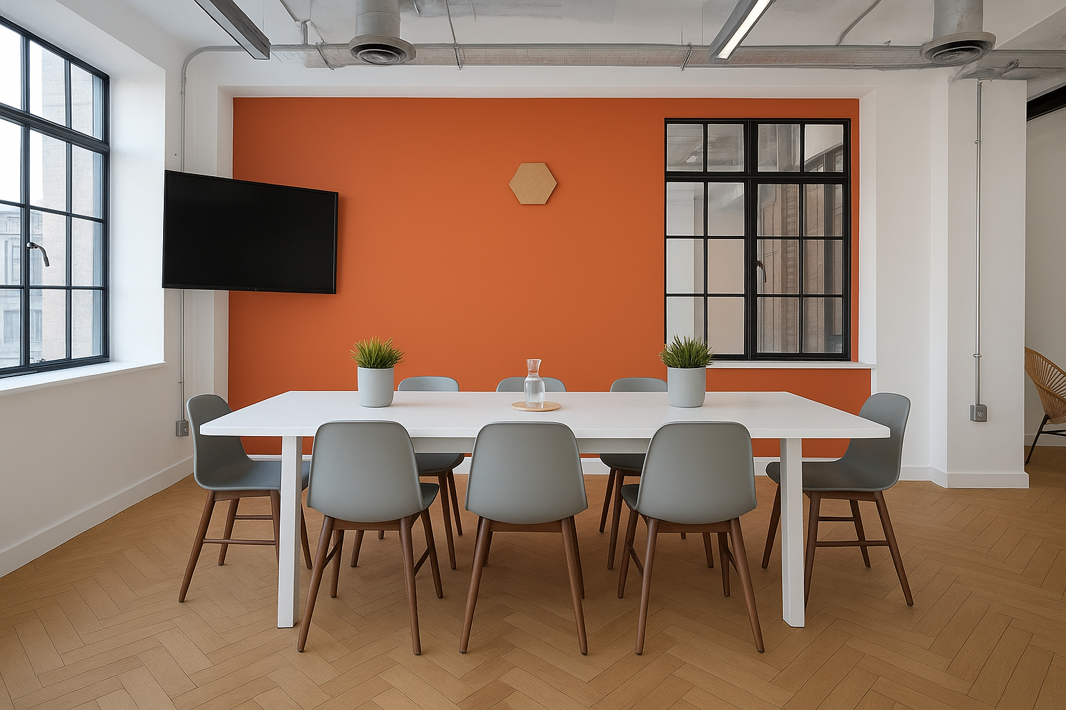 Orange (Copper Harbor) painted on a wall of an office