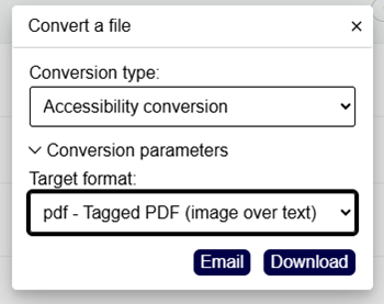 SensusAccess Convert a file popup window