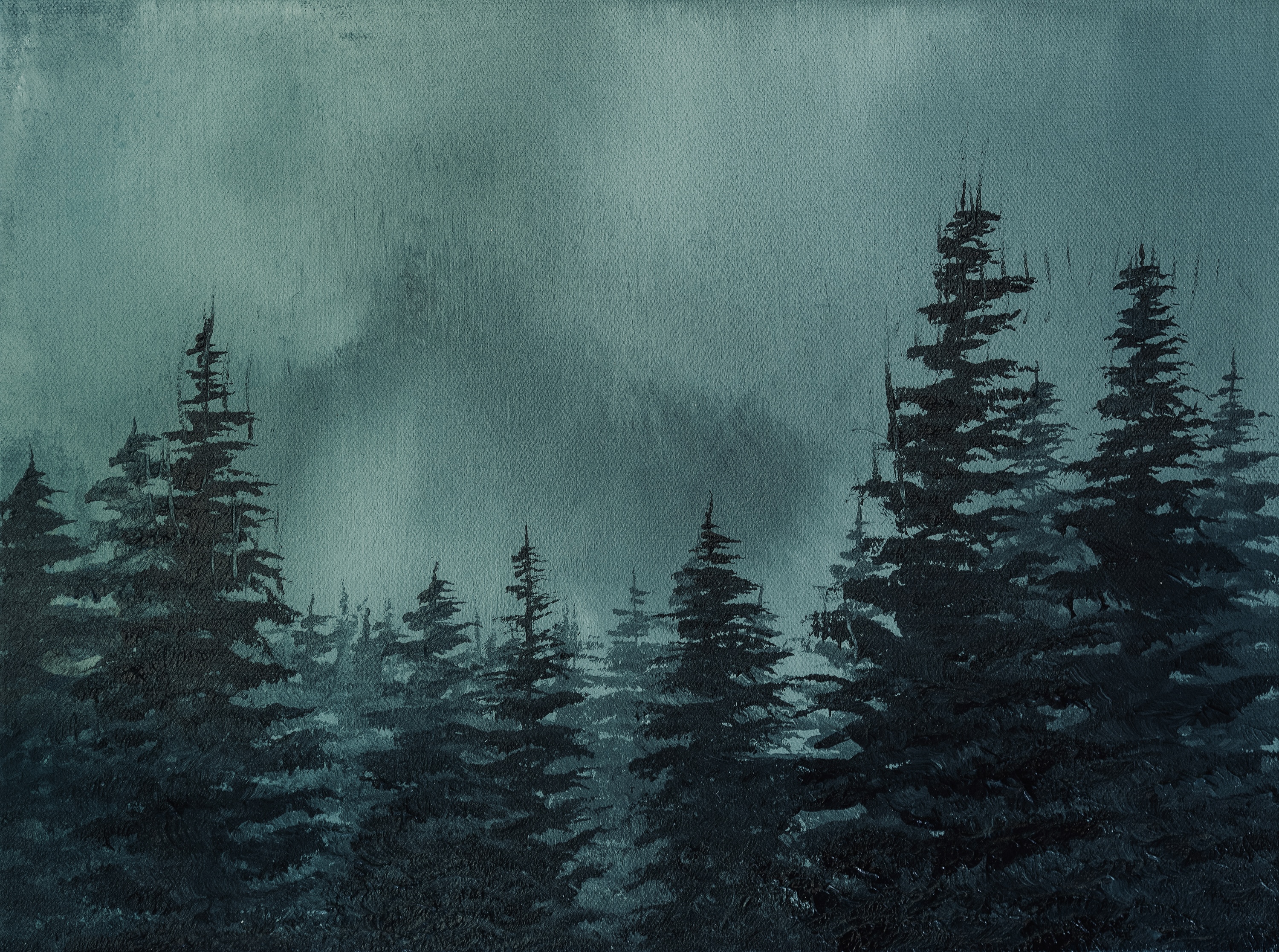 A painting of a forest