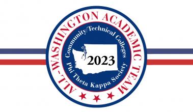 All-WA seal that reads "All-Washington Academic Team: Community Technical College and Phi Theta Kappa Society"
