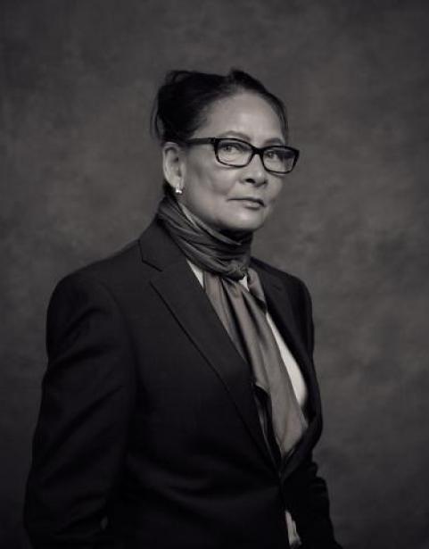 Black and white portrait of artist Sanda Bocas 