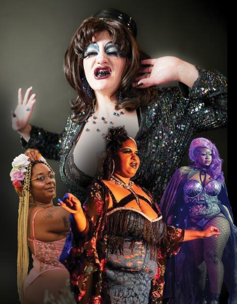 A collage of drag queens