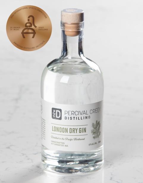 Percival Creek's London Dry Gin with a bronze medal