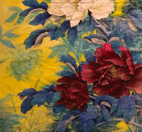 Viewer's Choice: Beautiful Red, White, and Blue, ink on rice paper, 39"x74"