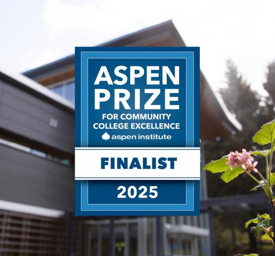 SPSCC's Building 22 with a badge that reads "Aspen Prize Finalist 2025"