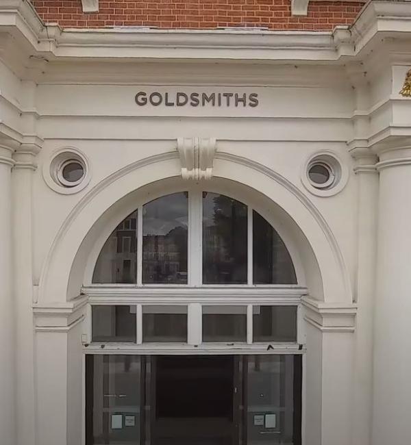 a view of the brick exterior and entryway to Goldmiths