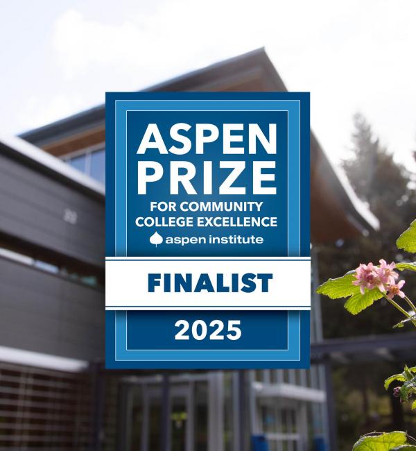 SPSCC's Building 22 with a badge that reads "Aspen Prize Finalist 2025"