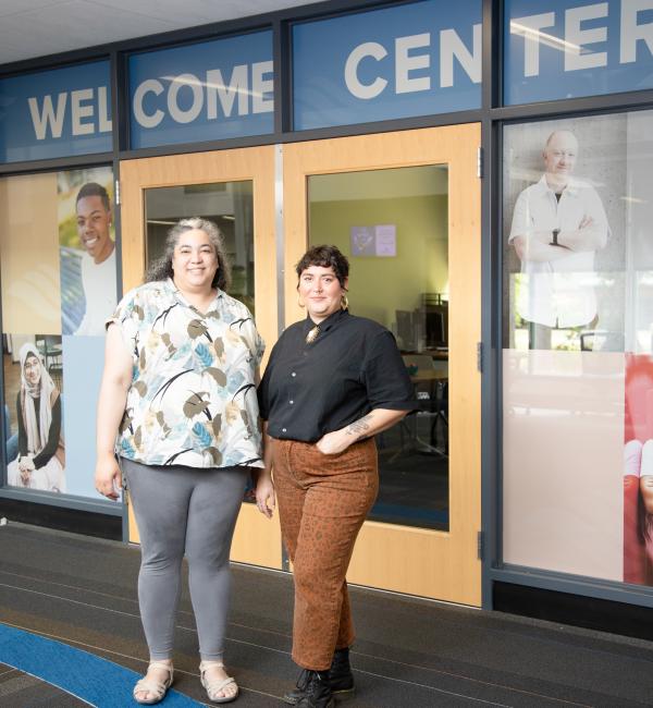 SPSCC staff members standing in front of the new Welcome Center in Bldg. 22