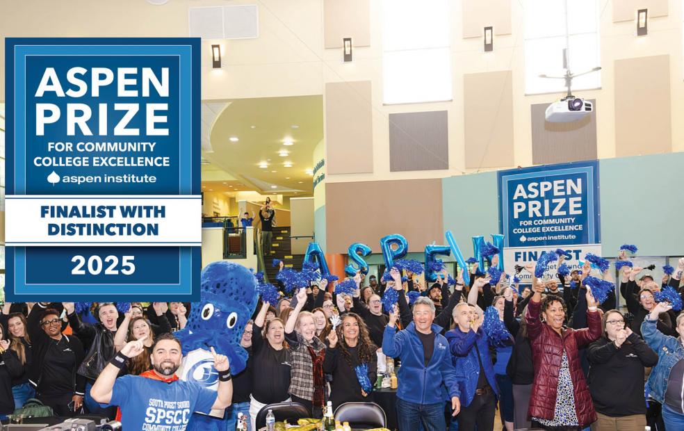 SPSCC staff, faculty, and community members cheering at the Aspen Watch Party