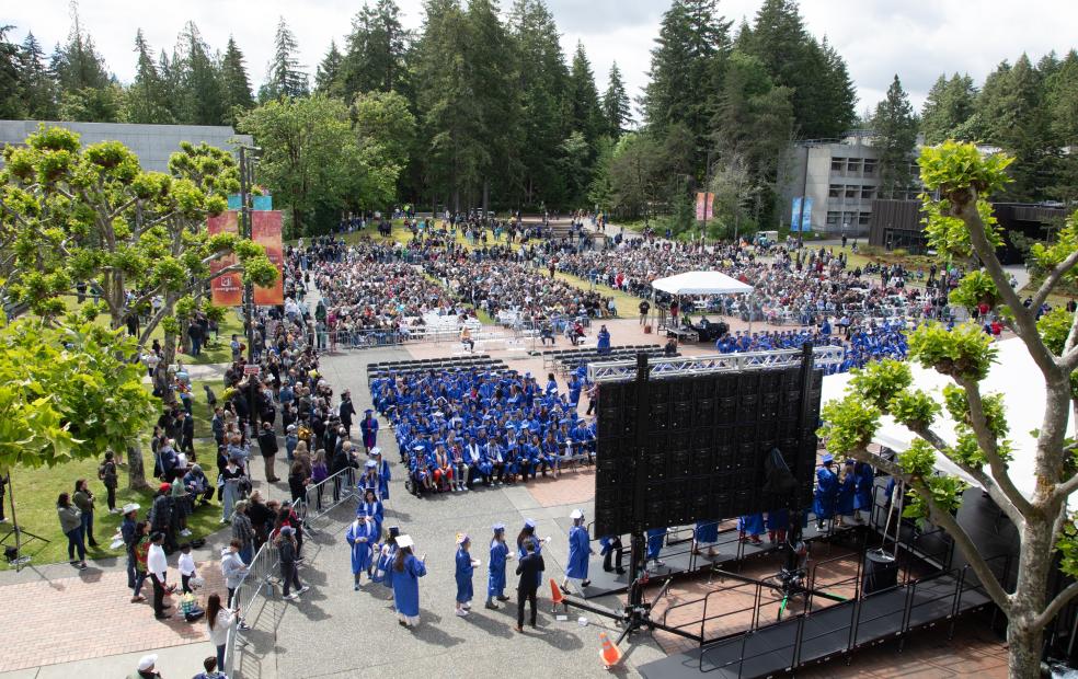 aerial view of group at graduation ceremony