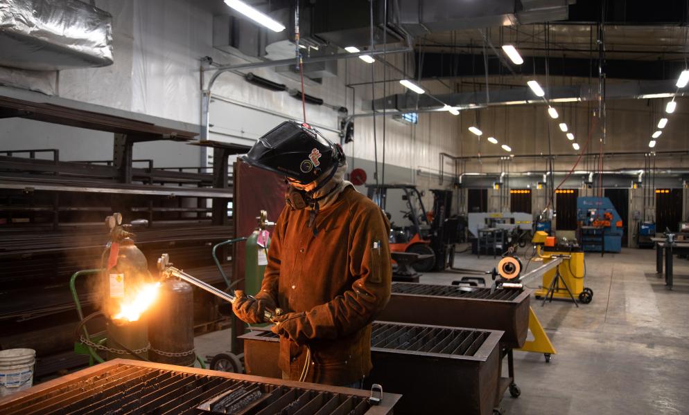 Photo of a student welding