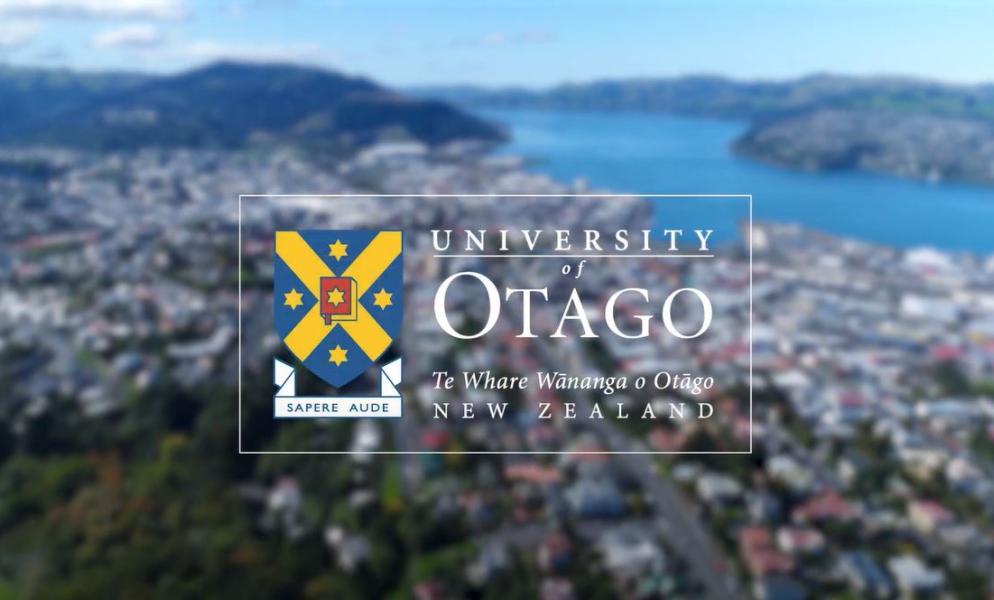 The University of Otago logo is displayed over a view of the Otago region of New Zealand