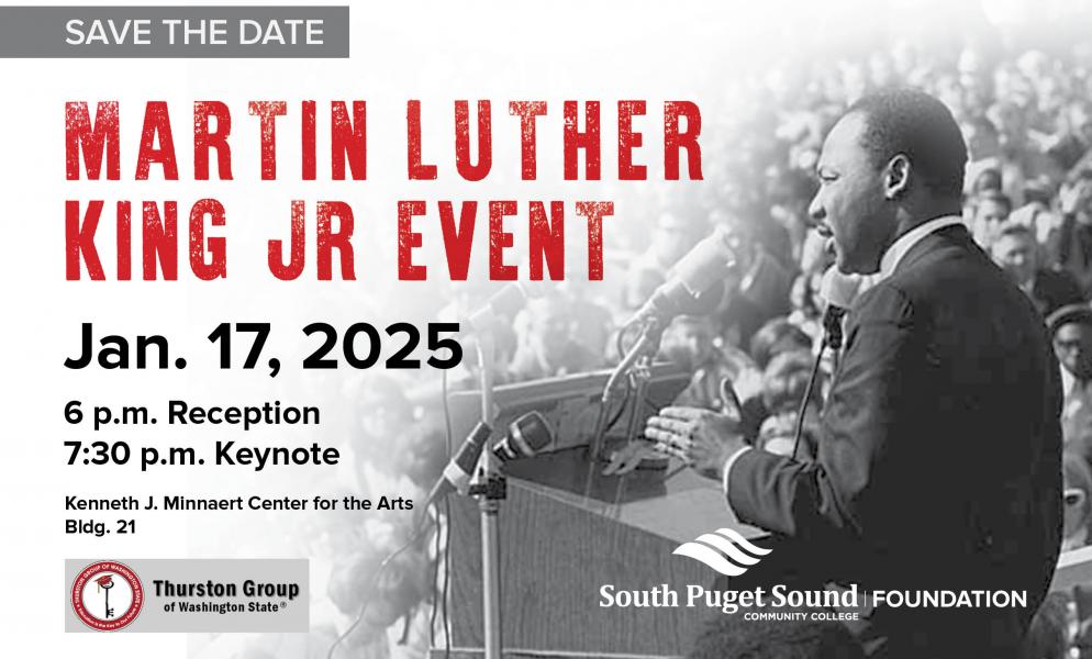 Graphic save the date for the Martin Luther King Jr Event