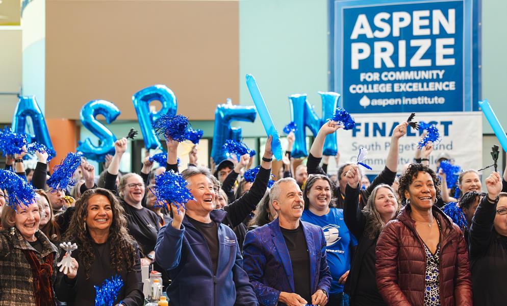SPSCC staff and faculty celebrating being named a Finalist with Distinction in 2025