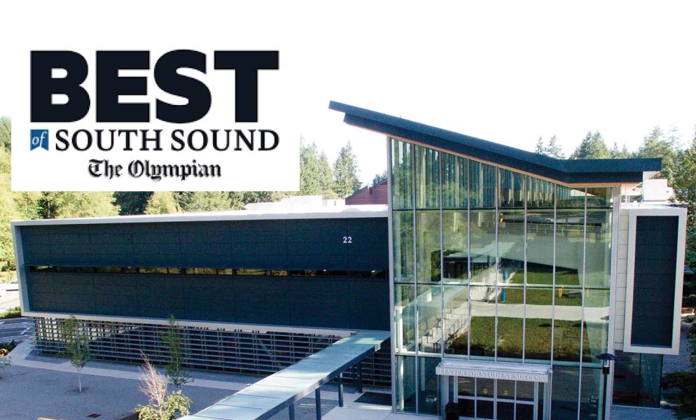 The "Best of South Sound" logo on the photo of Bldg. 22 on SPSCC's Olympia Campus