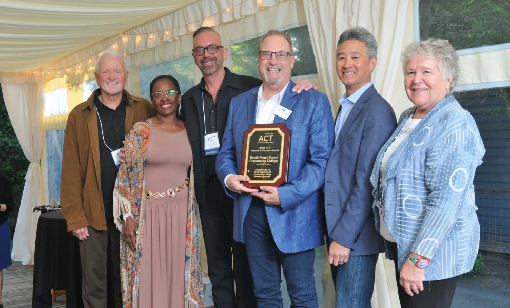 Pictured from left to right: Mark Brown (SPSCC Board of Trustees), Harriette Bryant, Dr. Timothy Stokes (SPSCC President), Dr. Dave Pelkey (SPSCC Vice President for Student Services), Doug Mah (SPSCC Board of Trustees), and Wendy Bohlke